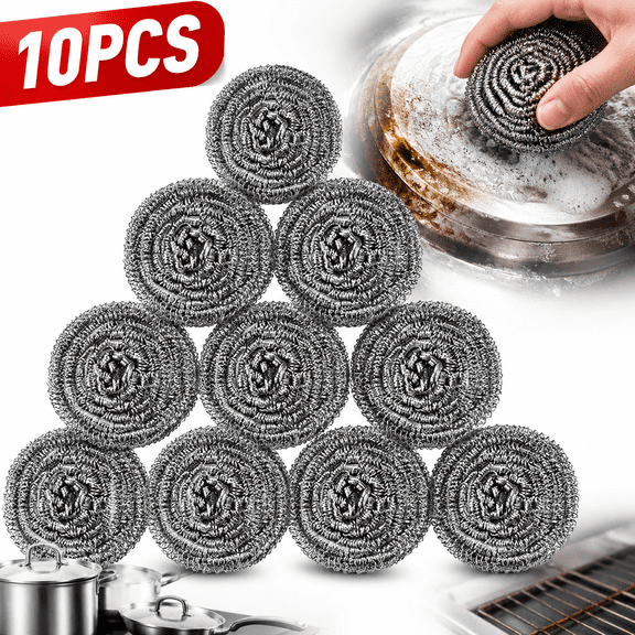 Emlimny 10 Pack Stainless Steel Scrubber, Steel Wool Srubber for Scouring Stubborn Messes from Pots and Pans, Stoves,Broiler Racks,Grills and More