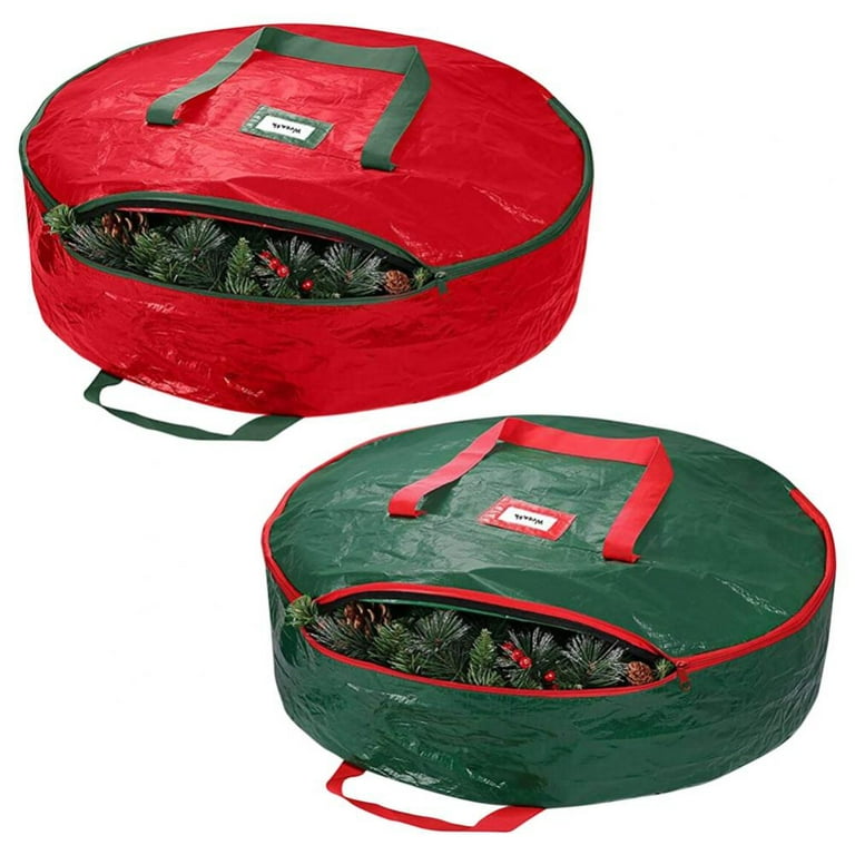 bruwaa 2 Pack Christmas Wreath Storage Container Bag 24, Card Slot Durable Handles and Double Zipper Storage Containers and to Protect Artificial