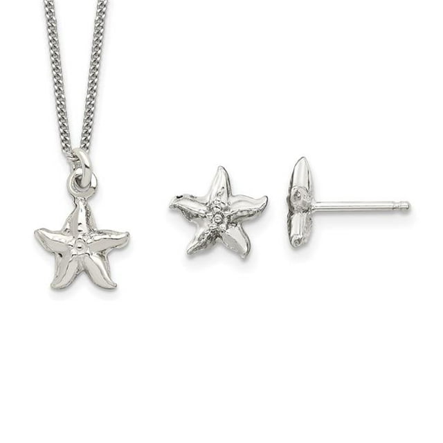 Quality Gold QST274 Sterling Silver Kids Starfish Necklace & Post Earrings Set