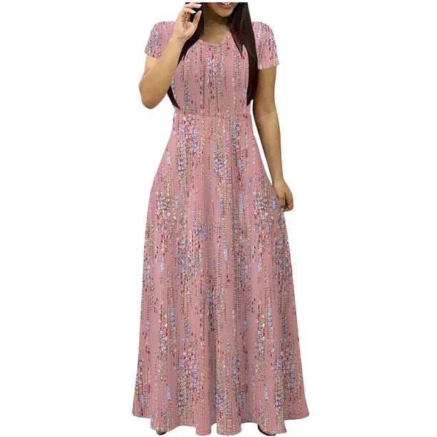 Vestido de Verano para las Mujeres Gradiente Impreso Cuello en V Manga Corta de la Longitud Del Tobillo Vestido, Vestido Corto de Verano