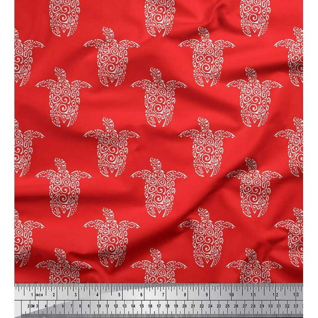 Soimoi Polyester Crepe Fabric Turtle Block Decor Fabric Printed Yard 42 Inch Wide