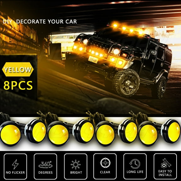 8x DC 12V 1.5W Yellow Eagle Eye LED Daytime Running DRL Backup Light Car Rock Lamp