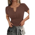 thumbnail image 4 of PRETTYGARDEN Womens Summer Short Sleeve Tops Spring Casual V Neck Henley Button Up T Shirts Dressy Ribbed Knit Blouses, 4 of 8