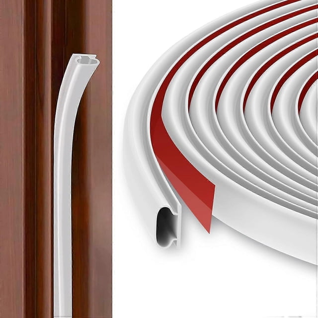 Door Window Seal Cold and Sound Insulation White, 10m, Type D Rubber Door Seal, TPE Self-Adhesive Door Seal Strip