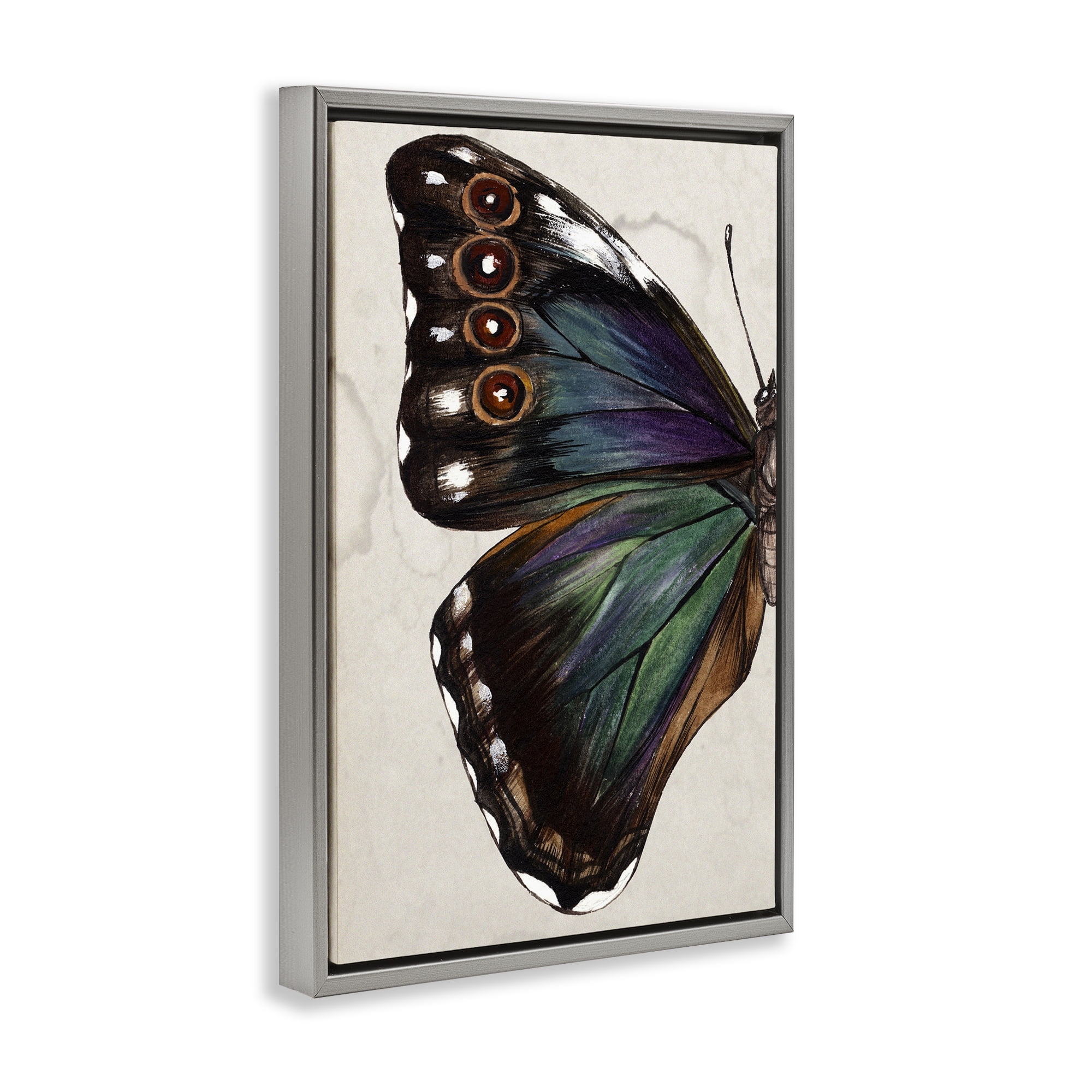 Stupell Industries Traditional Butterfly Wing Animals & Insects Painting Gray Floater Framed Canvas Art Print Wall Art, 17 x 25