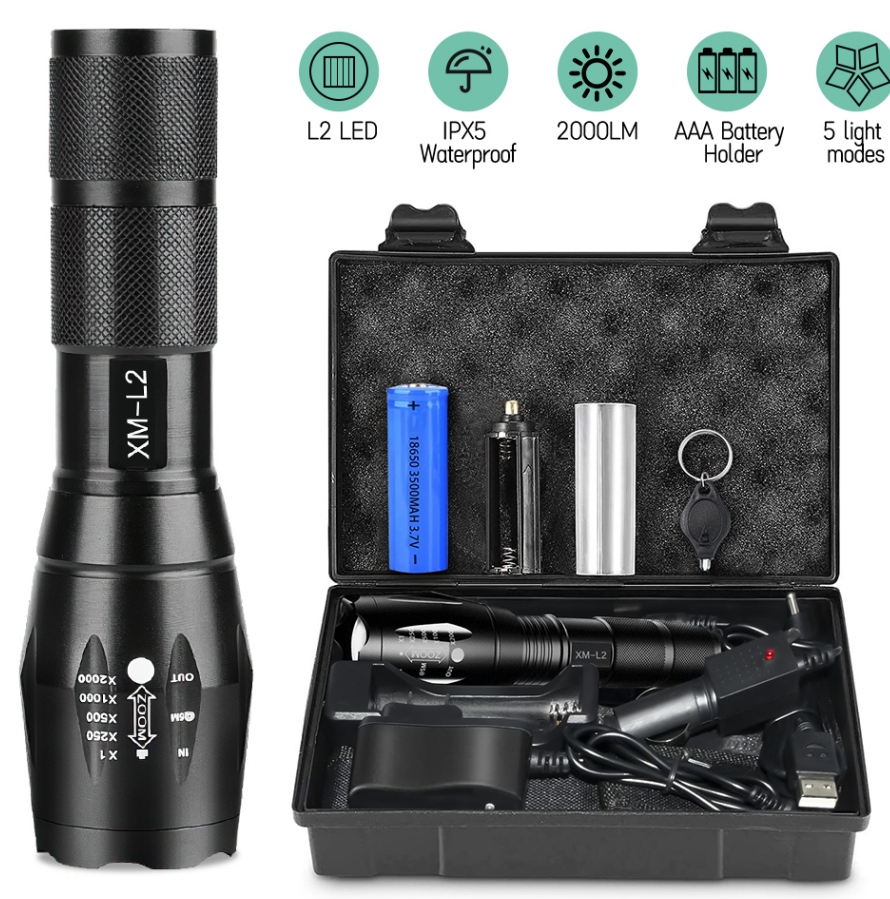 990000LM Zoom Tactical Flashlight LED USB Rechargeable Torch Super