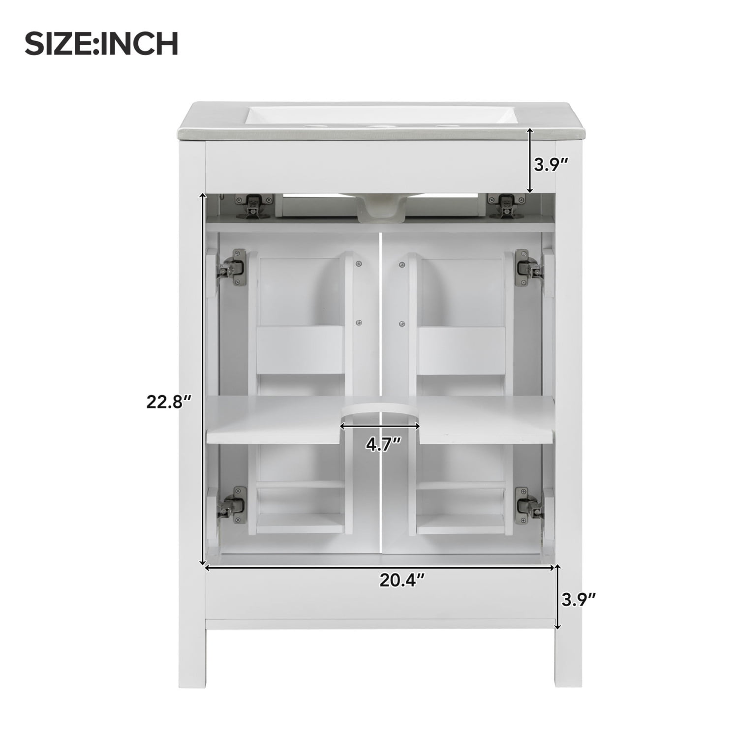 Harper & Bright Designs 24" Bathroom Vanity Combo with Ceramic sink, Small Bathroom Vanity Cabinet with 2 Storage Soft Close Doors, Gold+White