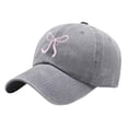 thumbnail image 2 of AirLoni Women Baseball Cap Washed Cotton Bow Embroidered Retro Texture Curved Brim Sun Protection Adjustable Buckle Casual Outdoor Streetwear Sun Hat for Ladies Grey,One Size, 2 of 5