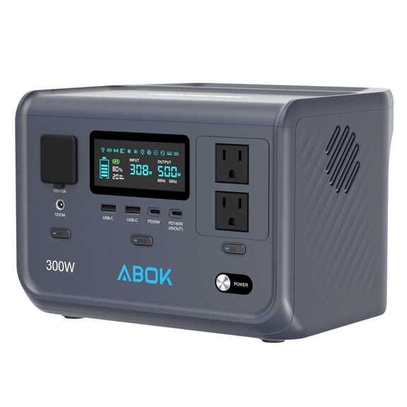 ABOK Ark300 Upgraded 2026 Ultra-Light 8.4lbs Portable Power Station | 288Wh Long-Life LiFePO4 Battery, 1.5Hr Fast Recharge, 300W Solar Generator for Camping, RV, CPAP & Outages