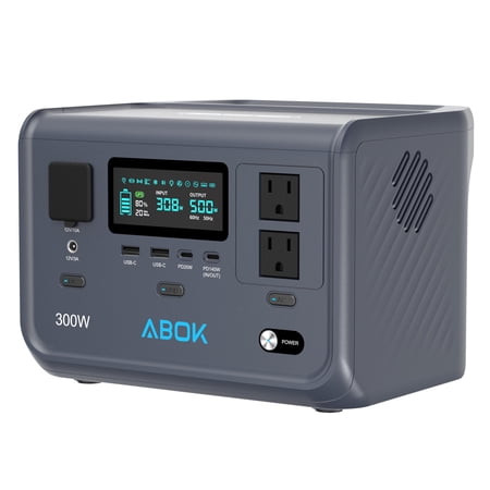ABOK Ark300 Upgraded 2026 Ultra-Light 8.4lbs Portable Power Station | 288Wh Long-Life LiFePO4 Battery, 1.5Hr Fast Recharge, 300W Solar Generator for Camping, RV, CPAP & Outages