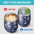 thumbnail image 4 of 12oz Stemless Wine Tumblers Dark Blue Christmas Snowflake Pattern Vacuum Insulated Stainless Steel Travel Tumbler Cups Mug with Lid and Straw for Champaign,Cocktail,Beer with Cleaning Brush, 4 of 5