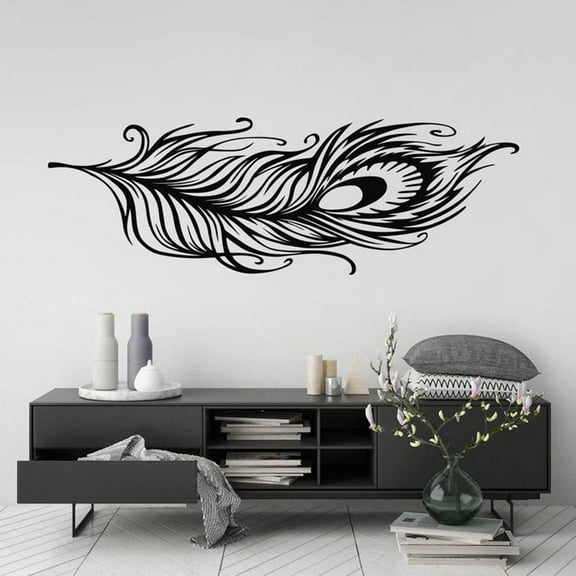 Peacock Feather Wall Art Sticker Modern Nature Room Decor Removable Vinyl Decal Living Room House Decoration Murals 125x42cm