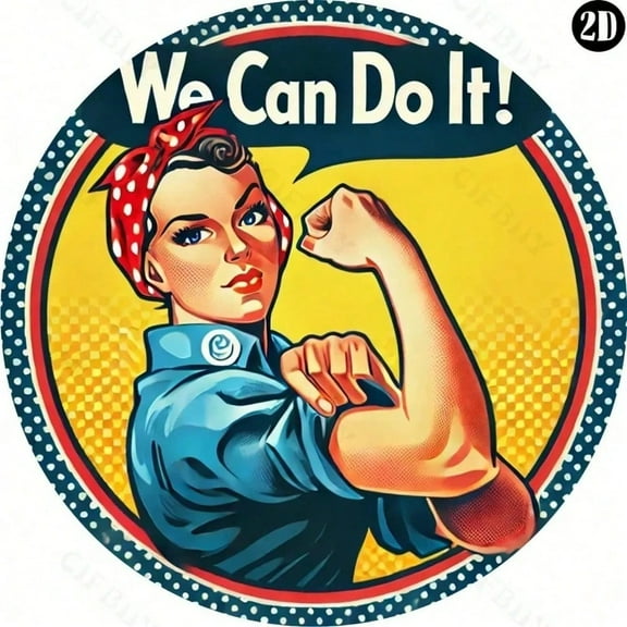 HELLOYOUNG "We Can Do It!" Rosie The Riveter Metal Sign - Aluminum Wall Art, Durable Foil-Carved Retro Plaque, Ideal for Festive Decor Gift