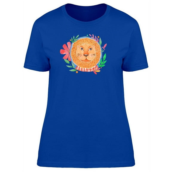 Cute Watercolor Floral Lion T-Shirt Women -Image by Shutterstock, Female Large