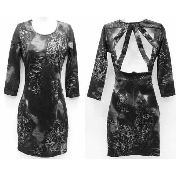 Rossmore Black Three-Quarter Sleeve Cut Out Back Bodycon Dress, Women's