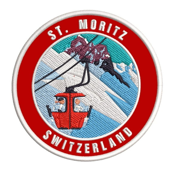 St. Moritz, Switzerland Ski Restort Mountain Embroidered Premium Patch DIY Iron-on or Sew-on Decorative Badge Emblem Vacation Souvenir Travel Gear Clothes Appliques