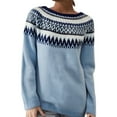 thumbnail image 2 of Stralyhd Women Sweaters Vintage Embroidered Fair Isle Sweater Round Neck Stripes Cropped Pullover Tops Long Sleeve Boho White Sweater Light Blue XXL, 2 of 4