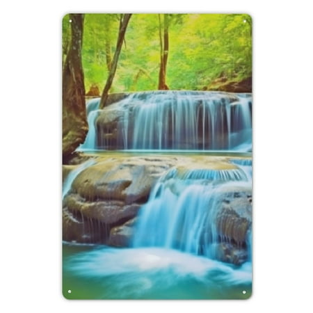 

Pratyus Waterfall Forest Nature Theme Wall Art Decor for Living Room Garden Kitchen Office Vintage Decoration 8x12Inches