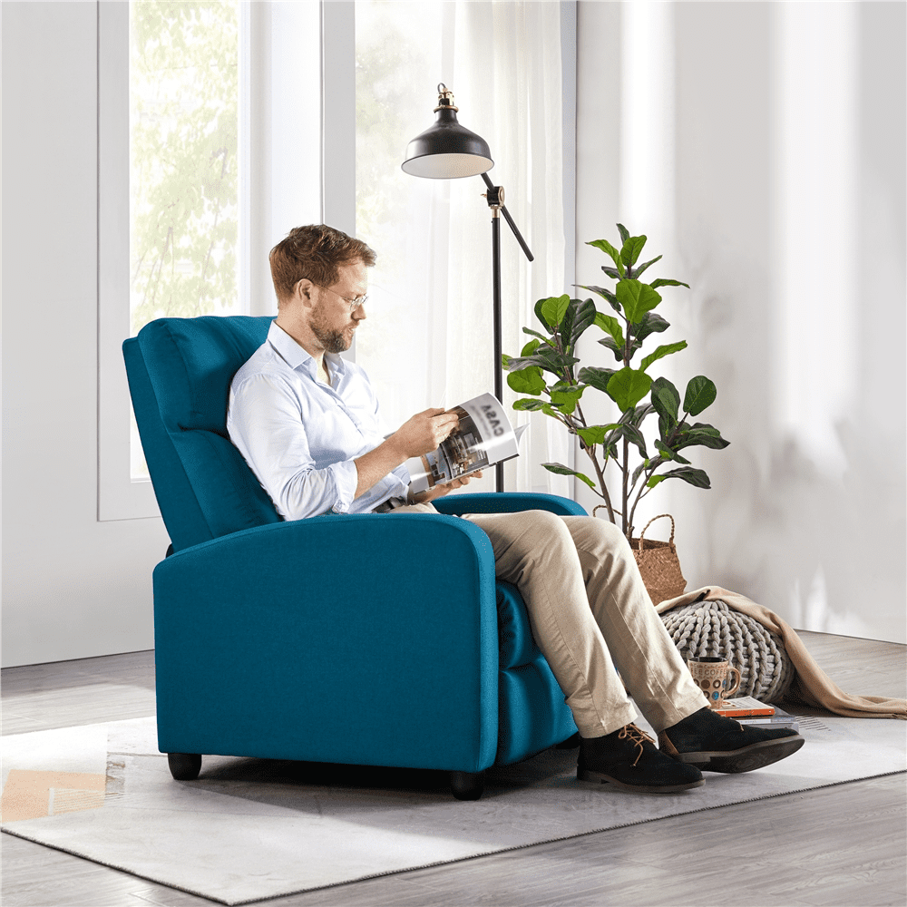 Yaheetech Modern Fabric Upholstered Recliner Chair with Pocket Spring for Home,Blue