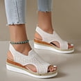 thumbnail image 4 of Rokment Womens Platform Wedge Gladiator Sandals Stylish Comfortable Elastic Mesh Espadrilles Memory Foam Chunky High Heels Athletic Slip on Walking Summer Shoes White Size 6.5, 4 of 6