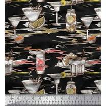 Soimoi Black Cotton Voile Fabric Lemon Slice & Soft Drink Beverages Print Fabric by the Yard 42 Inch Wide