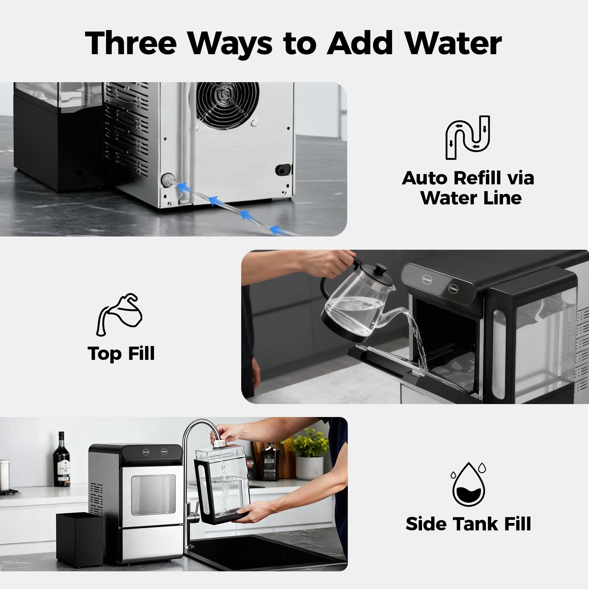 Simzlife Nugget Ice Maker Countertop 26.5 lbs/24H, Self- Cleaning Countertop Ice Machine, 1.7 Qt Water Tank, Stainless Steel, Soft Chewable Pellet Ice for Home/Kitchen/Party