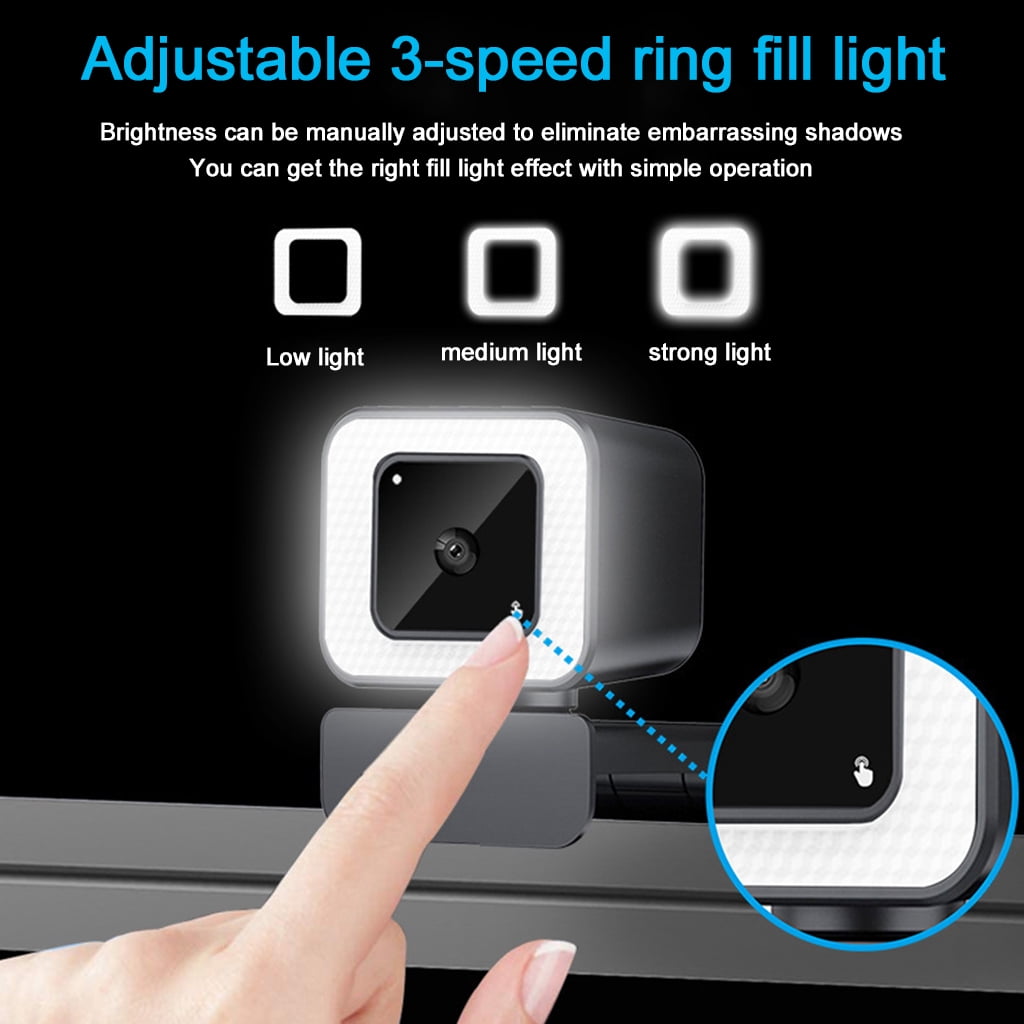 BQBQERT 2K USB Web Camera for PC Computer Beauty Auto for Focus Drive Web for w/ 3 Gear Fill Light for Streaming Video