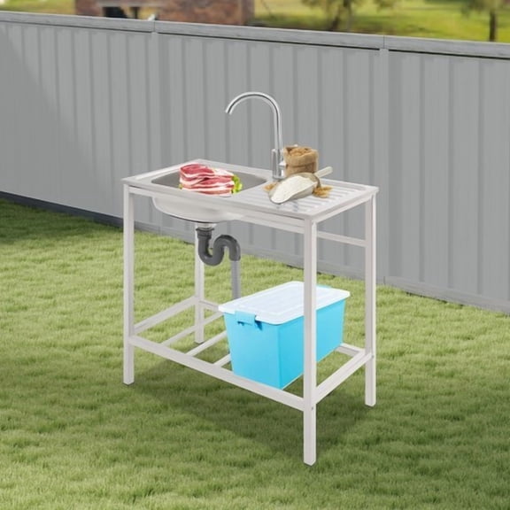 Commercial Kitchen Sink, Stainless Steel Free Standing Sink with Storage Shelf and Tap, Portable Outdoor Single Bowl Station Utility for Restaurants Laundry Garage Hotel