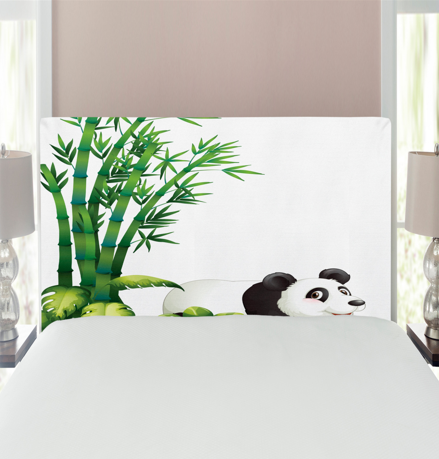 Panda Headboard, Happy Animal Tropical Plants Bamboo Trees Endangered