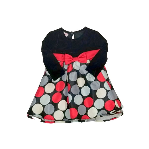Infant Toddler Girls Black Red Grey Polka Dot Christmas Holiday Party Dress 24M