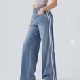 thumbnail image 4 of Baggy Jeans Striped Womens Stretchy Jeans Elastic Waist Track Pants | Denim Fabric, High Waisted, Bow, Pinstripe Patchwork, 4 Pockets, Stretch Pants for Girls, Cute Casual Outfits, 4 of 5