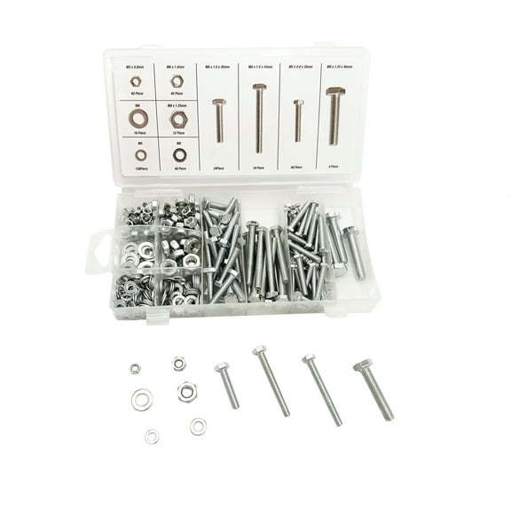 Hyper Tough 368 Piece Zinc Plated Steel Nut, Washer, and Hex Head Bolt Set with Case, M5, M6, & M8 Threads
