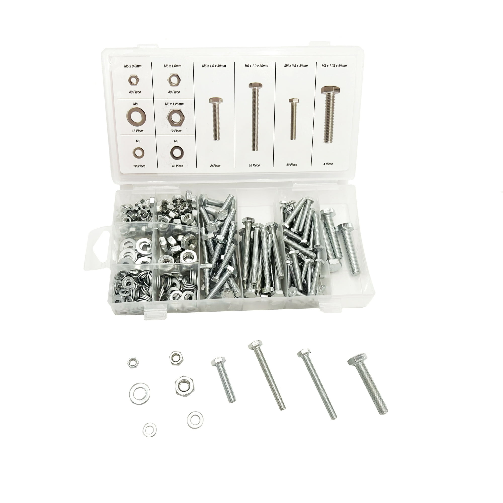 Hyper Tough 368 Piece Zinc Plated Steel Nut Washer and Hex Head Bolt Set with Case M5 M6 & M8 Threads