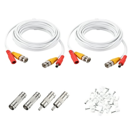 BNC Video Power Cable,3m/10ft All-in-One Security Camera Wire,2 Set White