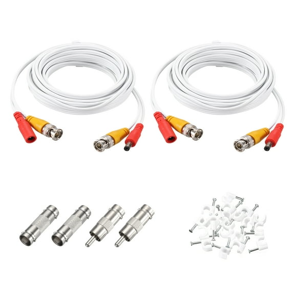 BNC Video Power Cable,3m/10ft All-in-One Security Camera Wire,2 Set White