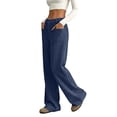 thumbnail image 5 of Corduroy Pants Womens Low Rise Wide Leg Cargo Pants Casual Baggy Lounge Pant Office Business Work Pant with Pockets Dark Blue 2XL, 5 of 7