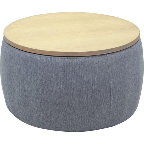 Modern Round Storage Ottoman with Wooden Top,Handmade Luxury Pleated Circle Fabric Storage Ottoman Coffee Table,End Table & Footstool for Living Room(Dark Gray)