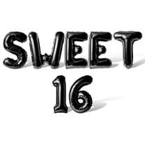Letter and Number Balloons - SWEET 16 16" Inch Alphabet Letters Foil Mylar Balloon 16th Birthday Party Banner (Black)