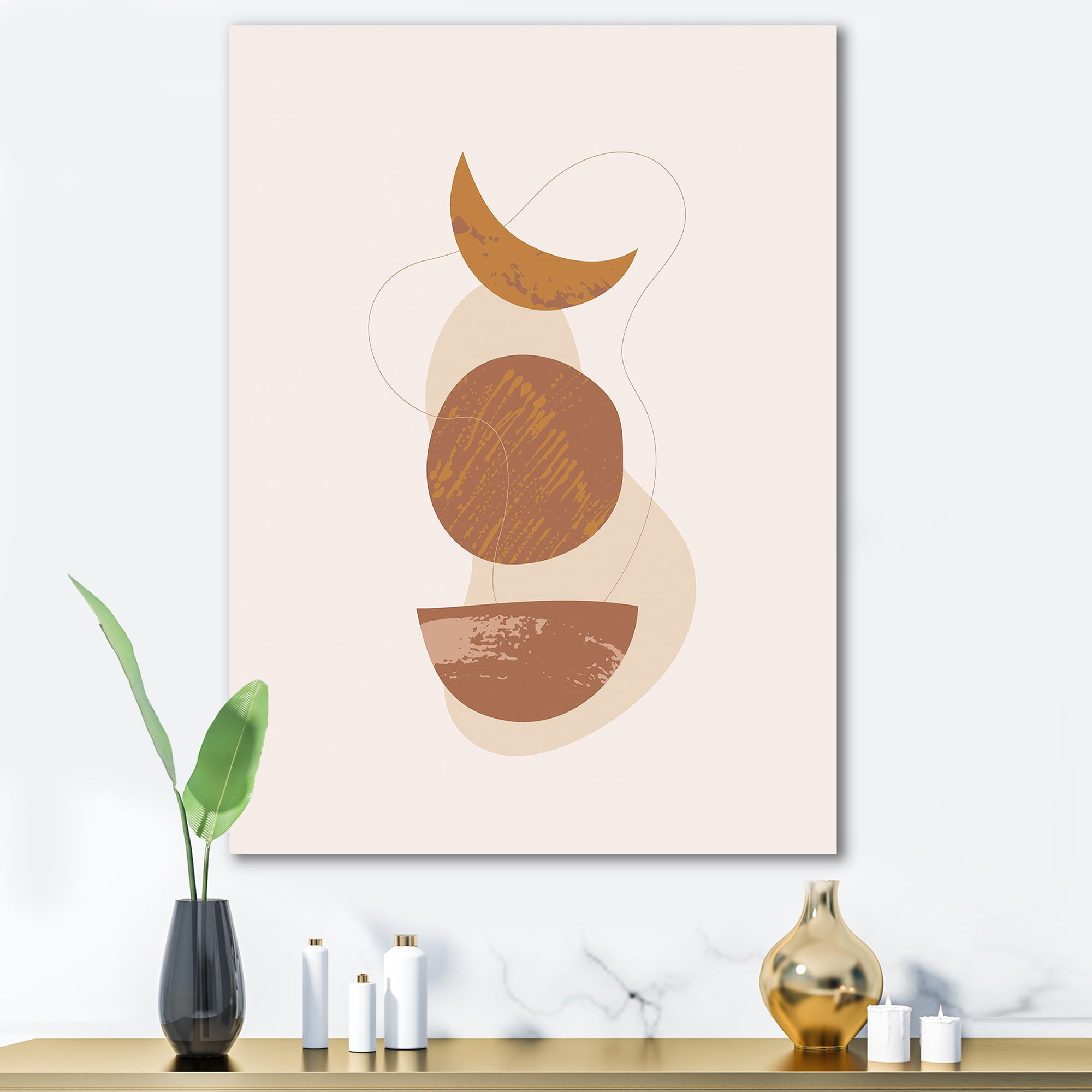 Designart ' Sun and Moon Shapes In Retro Terracotta Tones IV ' Modern Canvas Wall Art Print