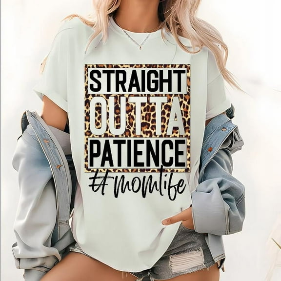 Straight Outta Patience" Mom Life Tee - Leopard Graphic Country Shirt | Short Sleeve Print Top for Moms