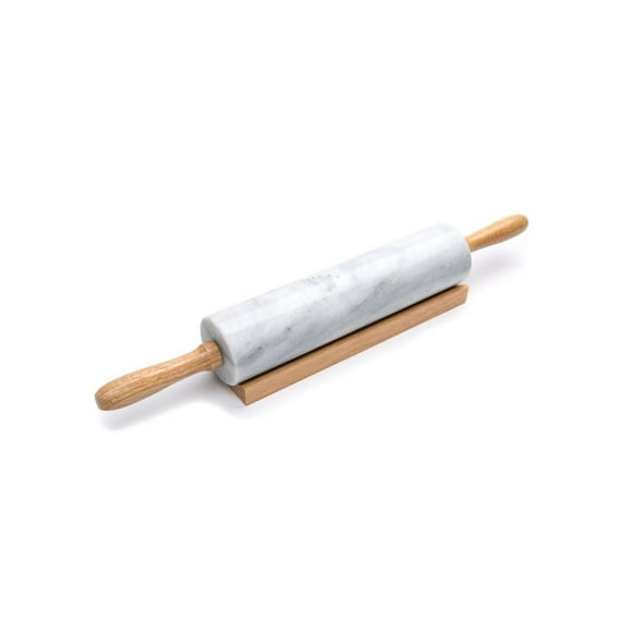 Sunwealth Crafted Natural Marble Rolling Pin with Wood Cradle