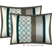 Nanshing Avalon 8 Piece Trellis Moroccan Print Comforter Set, Teal/Grey, King
