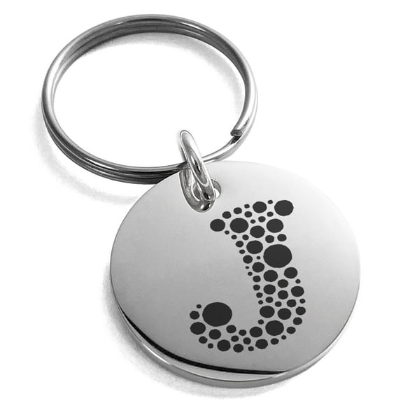 Tioneer Stainless Steel Letter J Initial Dotted Monogram Engraved Small Medallion Circle Charm Keychain Keyring