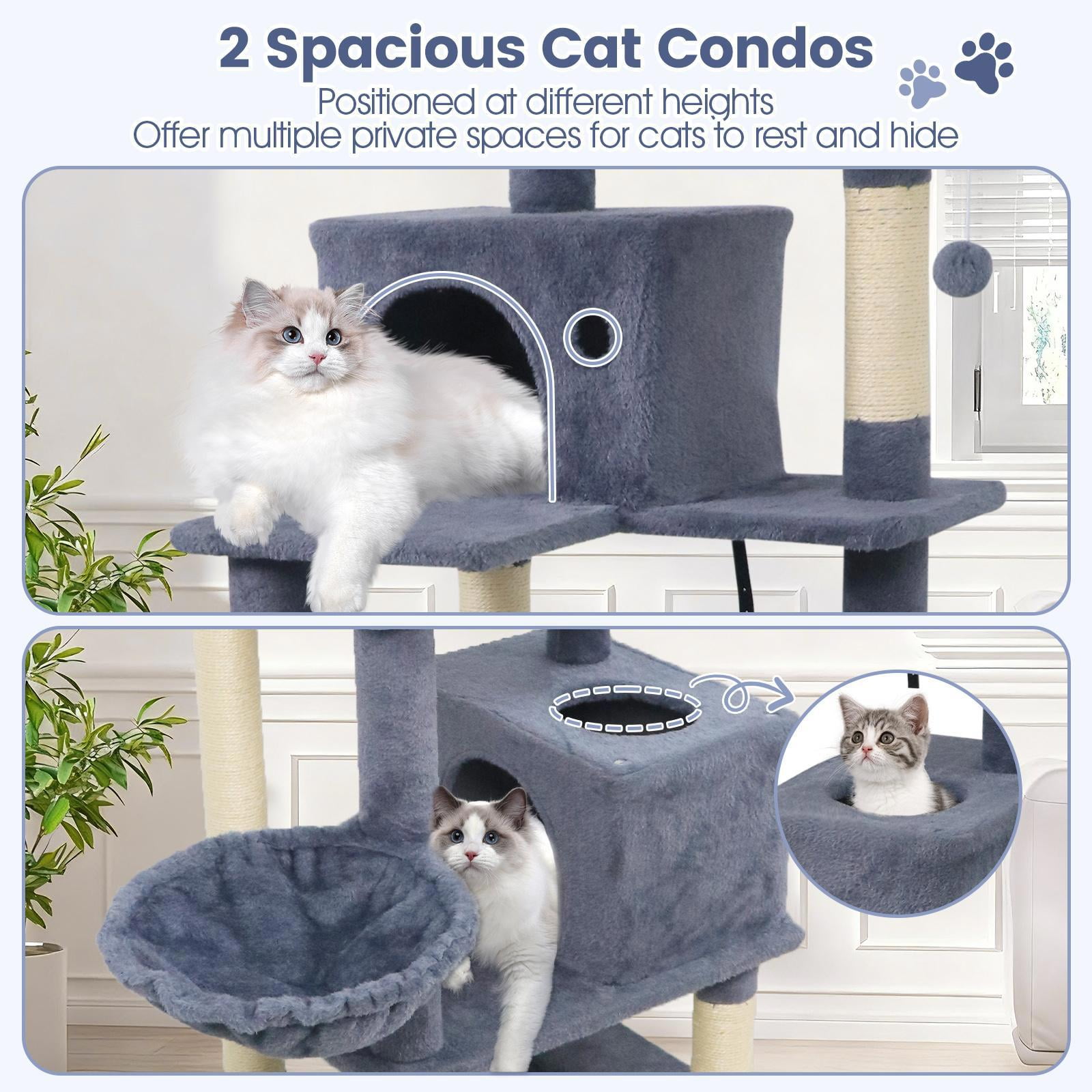 GVN 66 Inch Tall Multi-Level Cat Tree Tower, Cat Tree with 2 Condos Sisal Scratching Posts, Cat Scratchers for Indoor Cats, Dark Gray