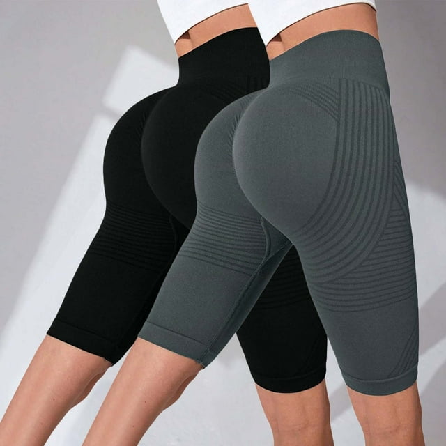 Pantalon de Compression Texturé pour Femmes, Shorts de Yoga Taille Haute, Ensemble 2 Pcs avec Design Sans Couture, Contrôle du Ventre, pour Gym, Course et Entraînement Quotidien, Gris Foncé TG