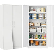 SISESOL White Metal Storage Storage Cabinet with 5 Adjustable Shelves,Metal Cabinet with Locking Doors,71" Lockable Cabinets with Lock,Steel Pantry Closet Locker for Home,Office,Garage,Kitchen,Shop