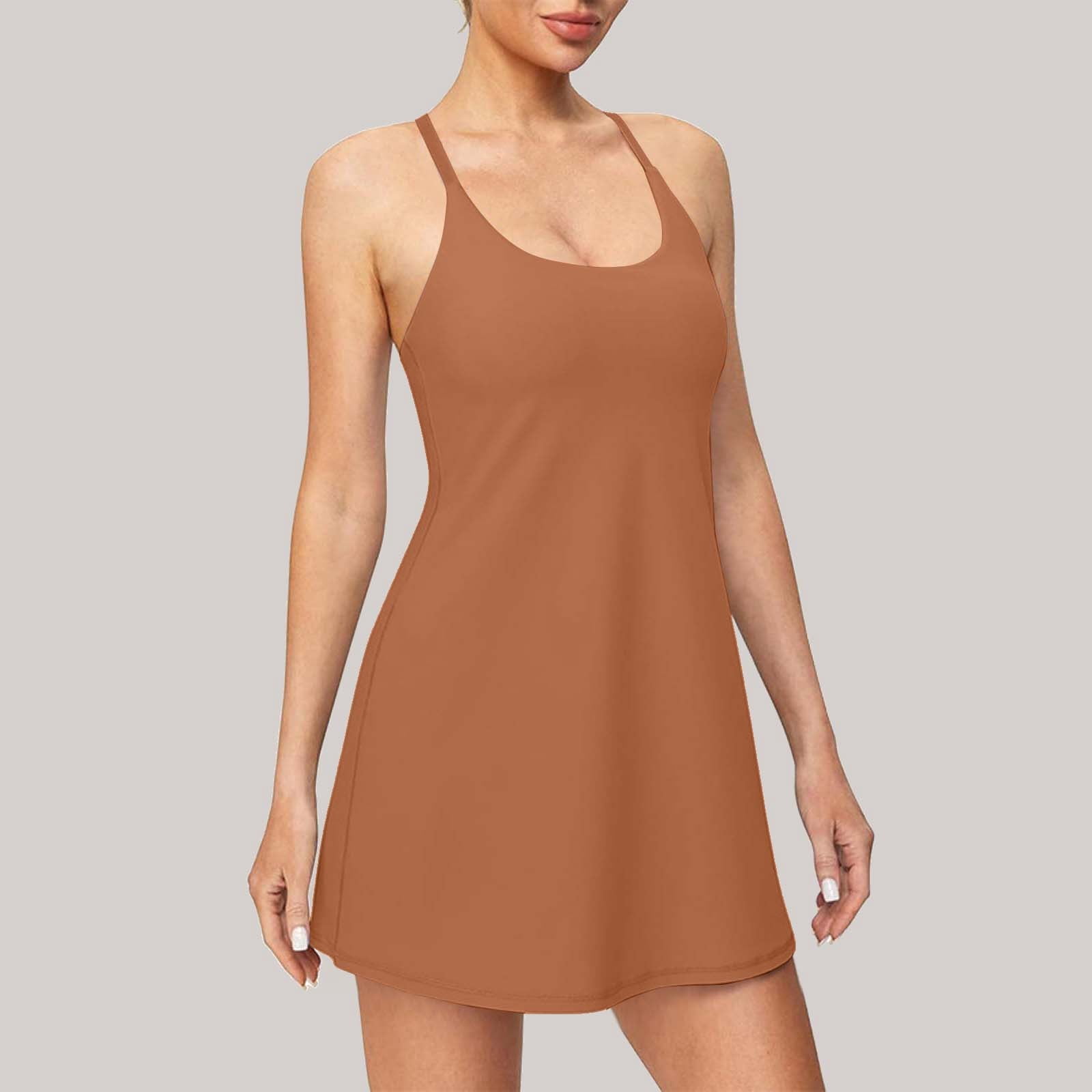 DHFJKG Women Workout Dresses With Built In Bra Cross-Back Adjustable Straps Scoop Neck Yoga Dress For Gym Running Tennis Lightweight Athletic Dress Trendy Dresses