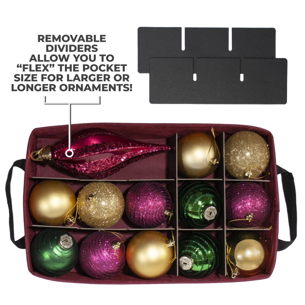 612 Vermont Christmas Ornament Storage Box with 4 Removable Trays, Holds 60 - 3" Ornaments, 16.25" x 10" x 13"