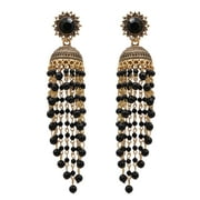 CRUNCHY FASHION Bollywood Jewellery Traditional Ethnic Bridal Bride Wedding Bridesmaid Gold-Plated Stunning Designer Long Black color Pearl Jhumka