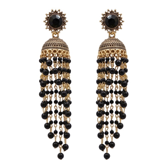 Crunchy Fashion Bollywood Jewellery Traditional Ethnic Bridal Bride Wedding Bridesmaid Gold-Plated Stunning Designer Long Black color Pearl Jhumka